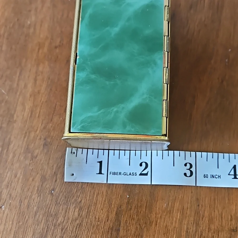 Vintage Metal Trinket Box With Green Lid